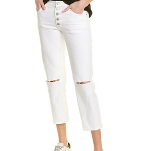 Lucky Brand White Cropped Button-Fly Jeans with Knee Rips